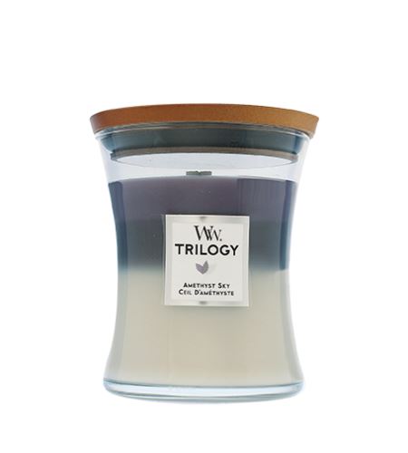 WoodWick Trilogy Amethyst Sky ароматна свещ с дървен фитил 275 гр
