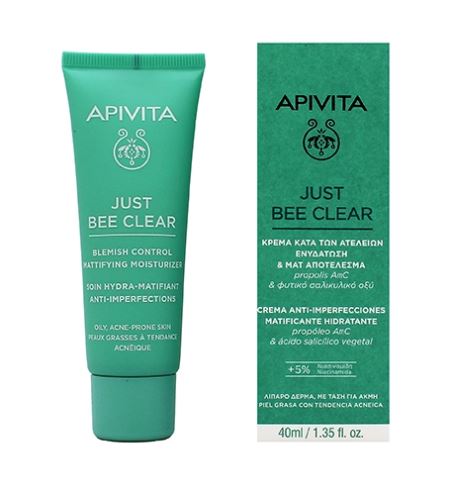 Apivita Just Bee Clear Blemish Control Mattifying Moisturizer хидратиращ крем за лице с ниацинамид 40 мл