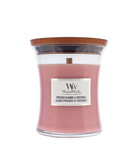 WoodWick Pressed Blooms & Patchouli ароматна свещ с дървен фитил 275 гр
