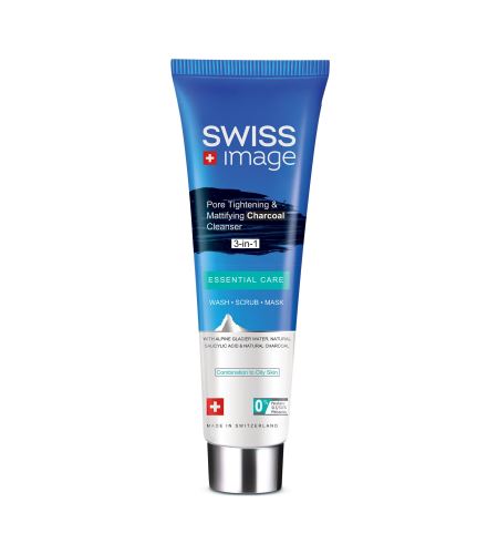 Swiss Image Essential Care Pore Tightening & Mattifying Charcoal Cleanser 3 in 1 мултифункционален почистващ гел с активен въглен 100 мл