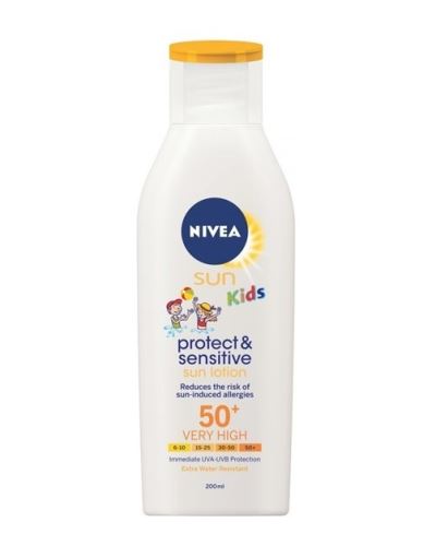 Nivea Sun Kids Protect & Sensitive слънцезащитен лосион SPF 50+ за деца 200 мл