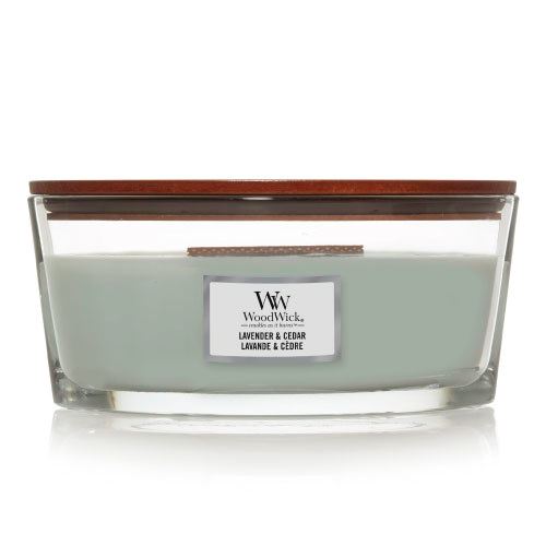 WoodWick Lavender & Cedar ароматна свещ с дървен фитил 453,6 гр