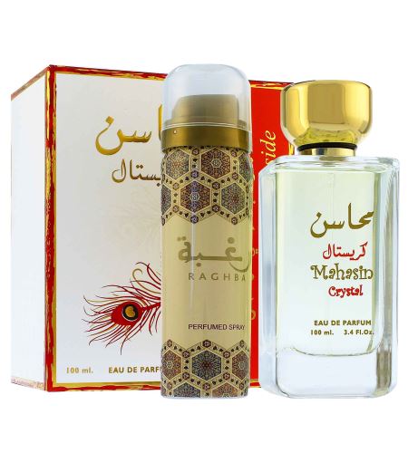 Lattafa Mahasin Crystal подаръчен комплект за жени парфюмна вода 100 ml + deospray 50 ml